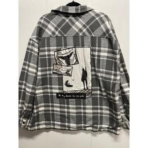 Star Wars Jacket Mandalorian Size 2X XXL Flannel Shacket Gray White Grogu yoda